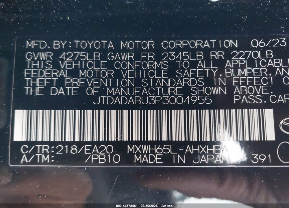 2023 TOYOTA PRIUS LIMITED AWD-E VIN: JTDADABU3P3004955