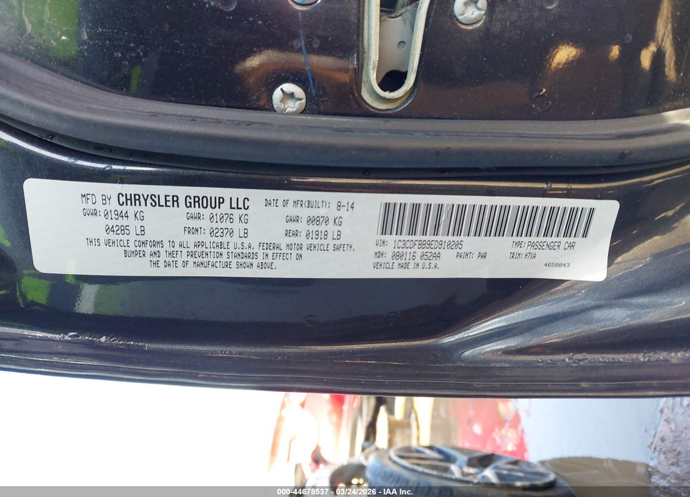 2014 DODGE DART SXT VIN: 1C3CDFBB9ED910205