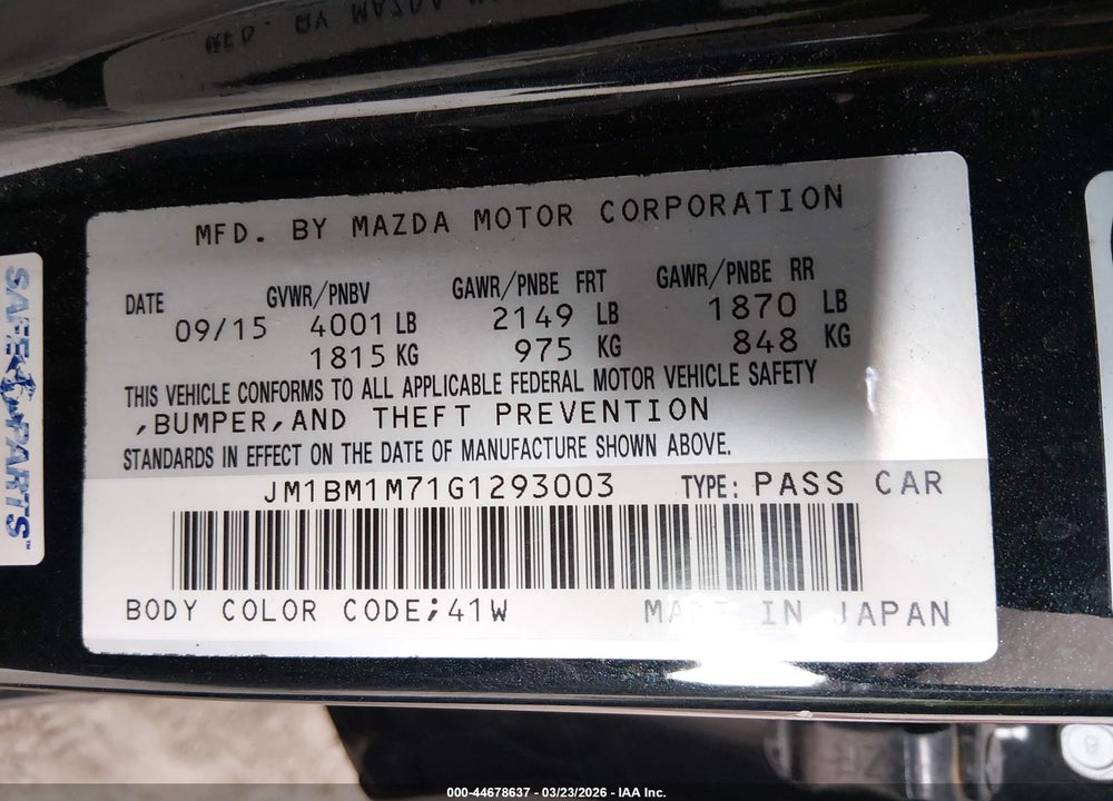2016 MAZDA 3 I TOURING VIN: JM1BM1M71G1293003
