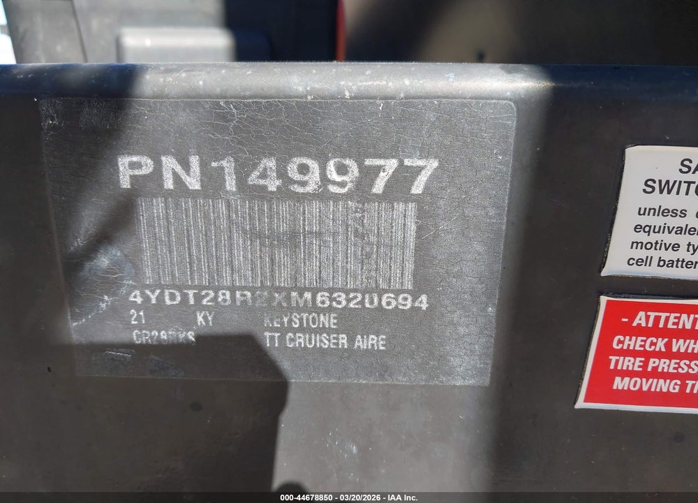2021 KEYSTONE 28RKS VIN: 4YDT28R2XM6320694