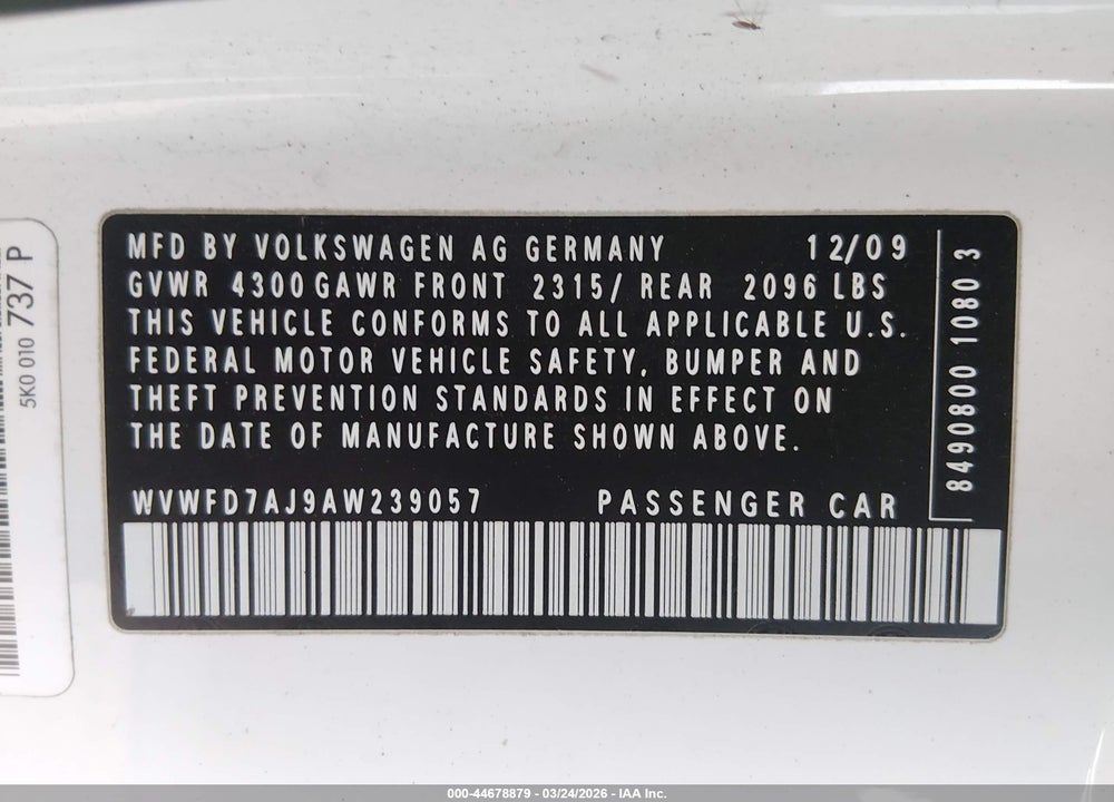 2010 VOLKSWAGEN GTI 2-DOOR VIN: WVWFD7AJ9AW239057