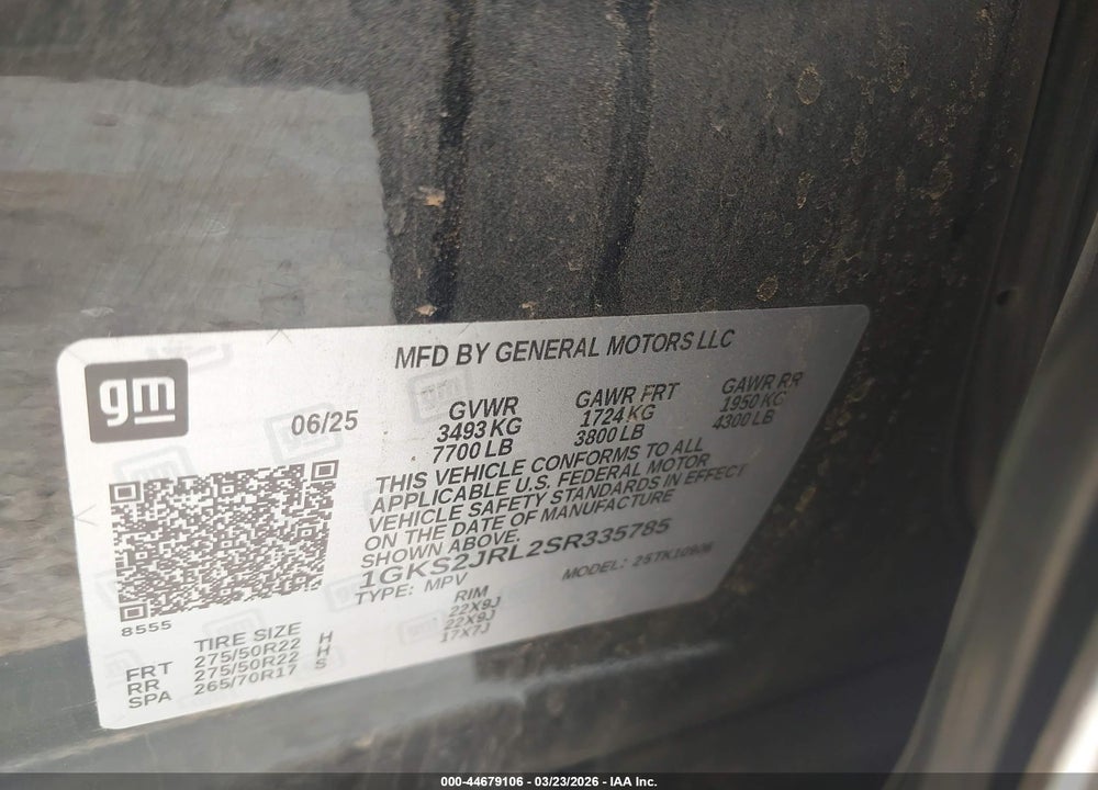 2025 GMC YUKON XL 4WD DENALI VIN: 1GKS2JRL2SR335785