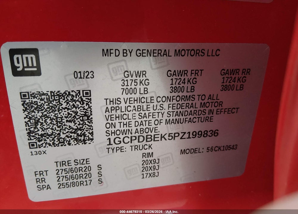 2023 CHEVROLET SILVERADO 1500 4WD  SHORT BED CUSTOM VIN: 1GCPDBEK5PZ199836