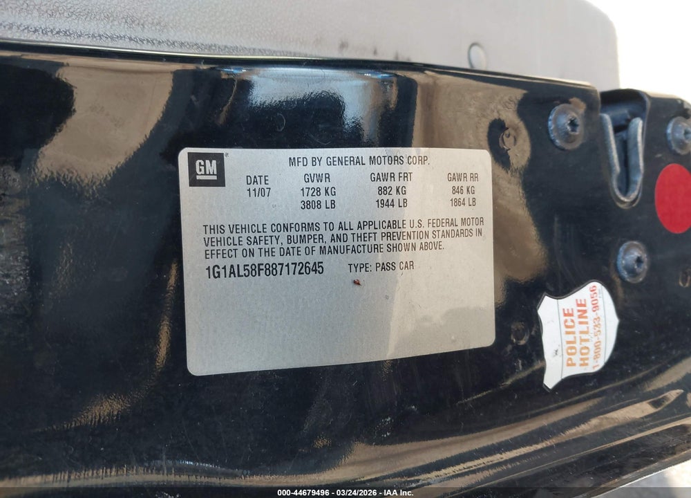 2008 CHEVROLET COBALT LT VIN: 1G1AL58F887172645