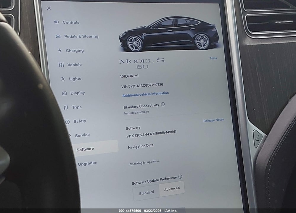 2013 TESLA MODEL S VIN: 5YJSA1AC6DFP10726