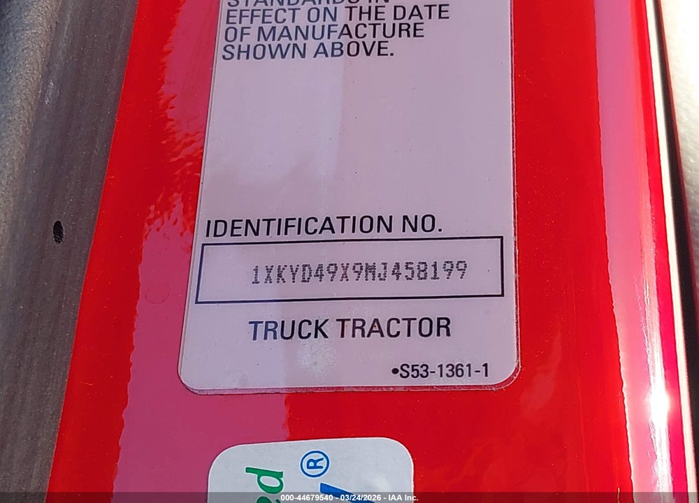 2021 KENWORTH T680 VIN: 1XKYD49X9MJ458199