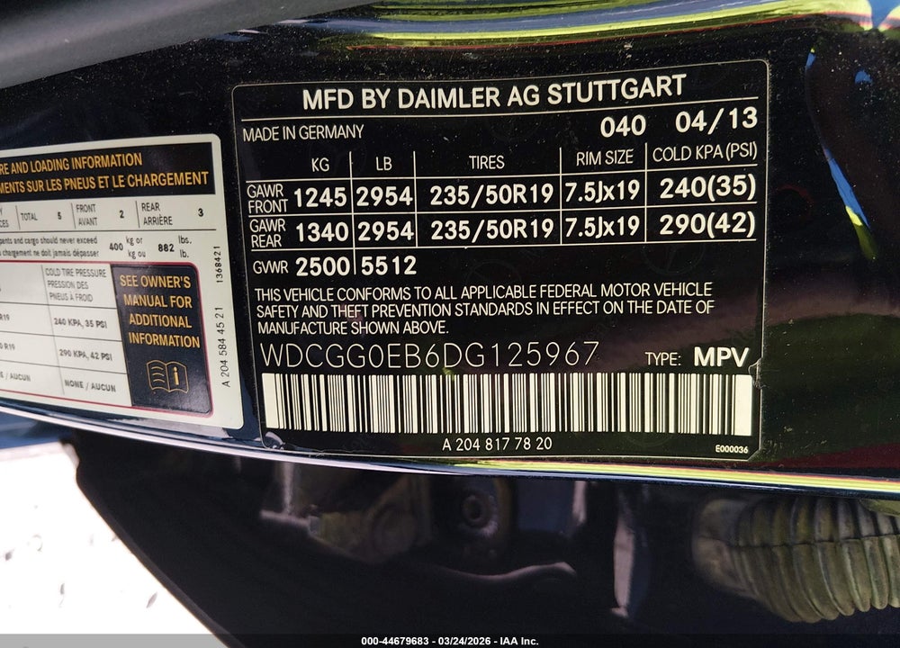 2013 MERCEDES-BENZ GLK 250 BLUETEC 4MATIC VIN: WDCGG0EB6DG125967