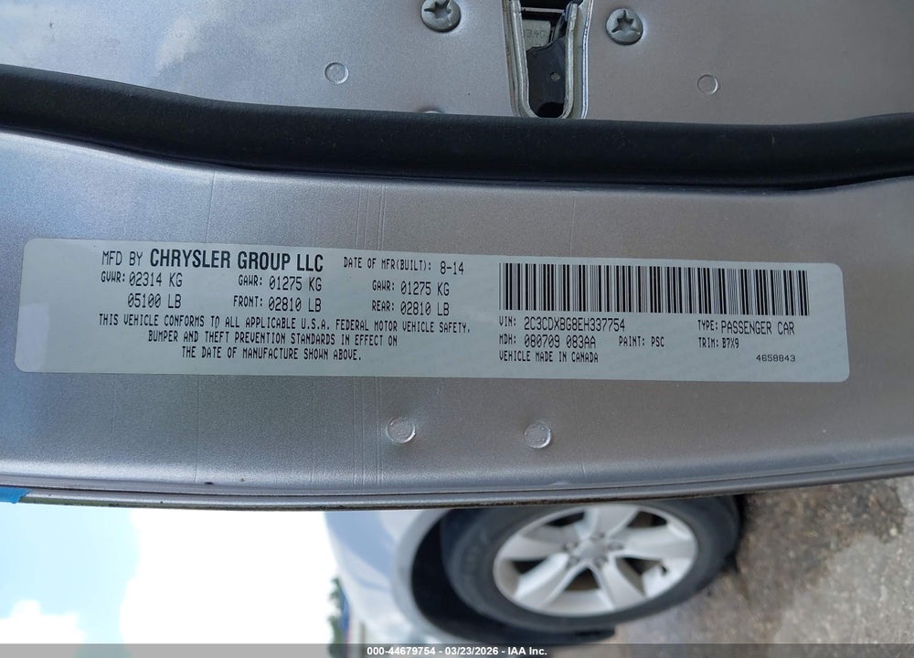 2014 DODGE CHARGER SE VIN: 2C3CDXBG8EH337754