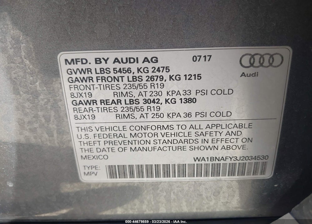 2018 AUDI Q5 2.0T PREMIUM/2.0T TECH PREMIUM VIN: WA1BNAFY3J2034530