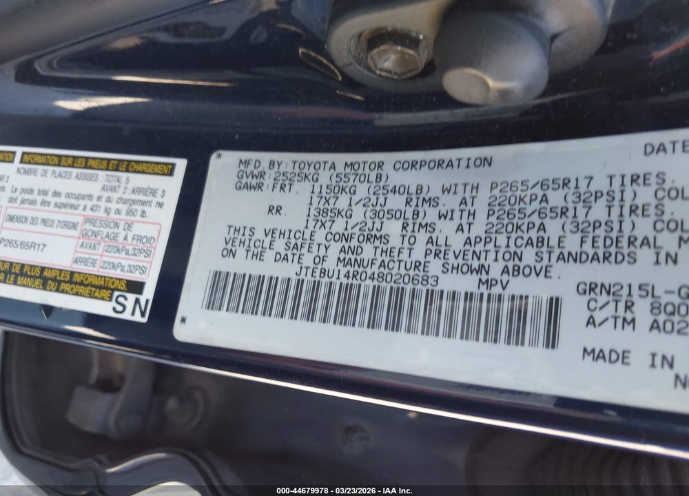 2004 TOYOTA 4RUNNER SR5 V6 VIN: JTEBU14R048020683