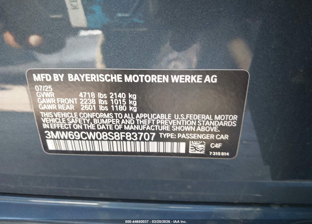 2025 BMW 330I VIN: 3MW69CW08S8F83707