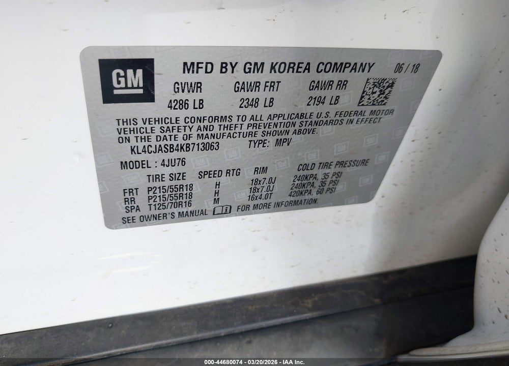 2019 BUICK ENCORE FWD PREFERRED VIN: KL4CJASB4KB713063
