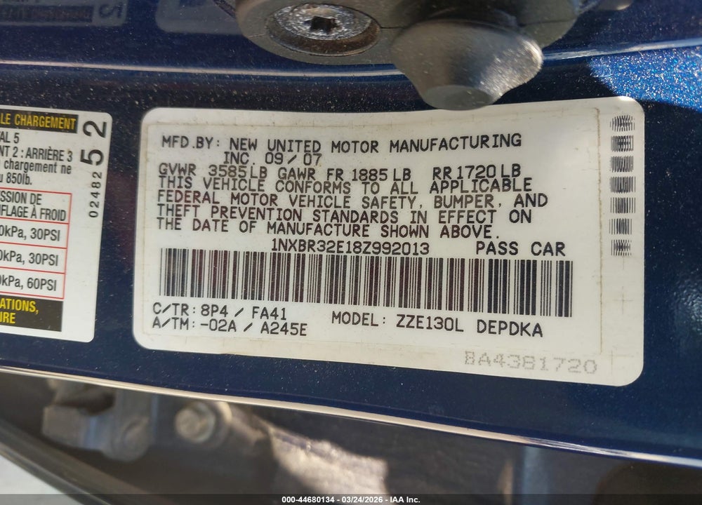 2008 TOYOTA COROLLA CE VIN: 1NXBR32E18Z992013