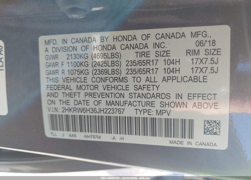 2018 HONDA CR-V LX VIN: 2HKRW6H36JH223767