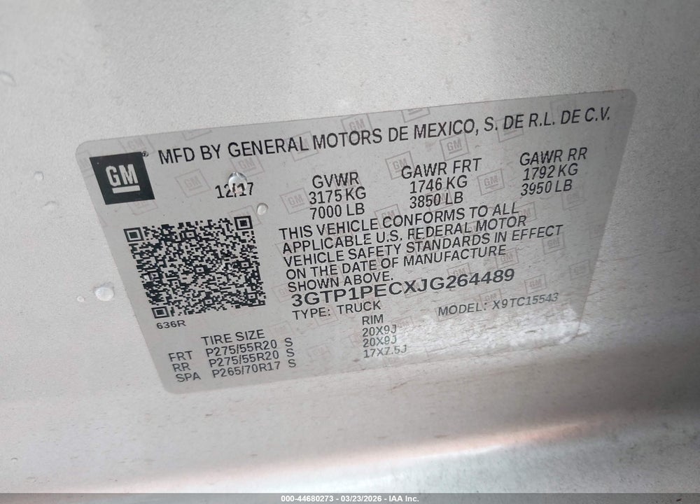 2018 GMC SIERRA 1500 DENALI VIN: 3GTP1PECXJG264489