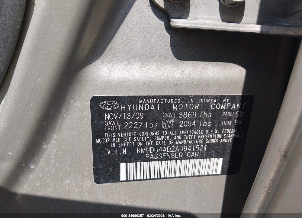 2010 HYUNDAI ELANTRA GLS VIN: KMHDU4AD2AU941521