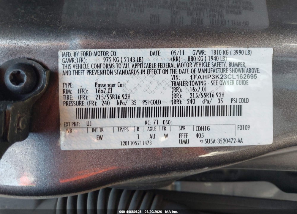 2012 FORD FOCUS SE VIN: 1FAHP3K23CL162695