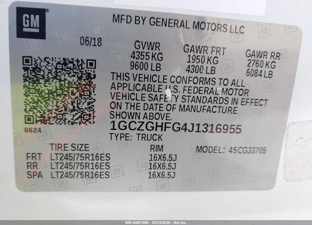 2018 CHEVROLET EXPRESS 3500 WORK VAN VIN: 1GCZGHFG4J1316955