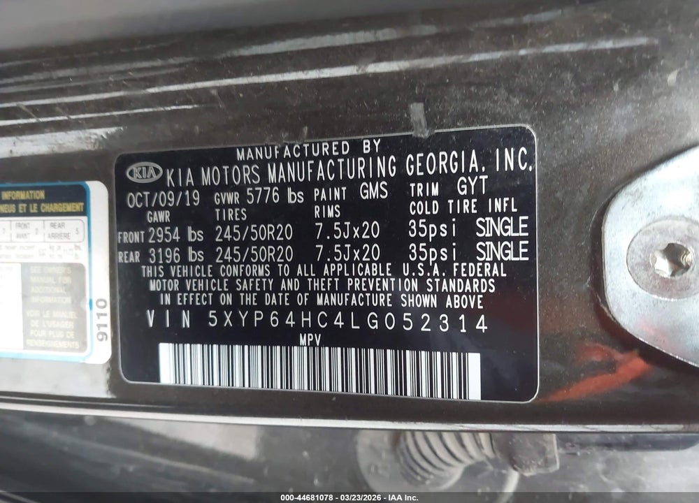 2020 KIA TELLURIDE S VIN: 5XYP64HC4LG052314