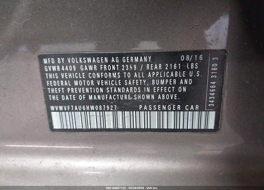2017 VOLKSWAGEN GOLF R 4-DOOR W/DCC   NAVIGATION VIN: WVWVF7AU6HW087927