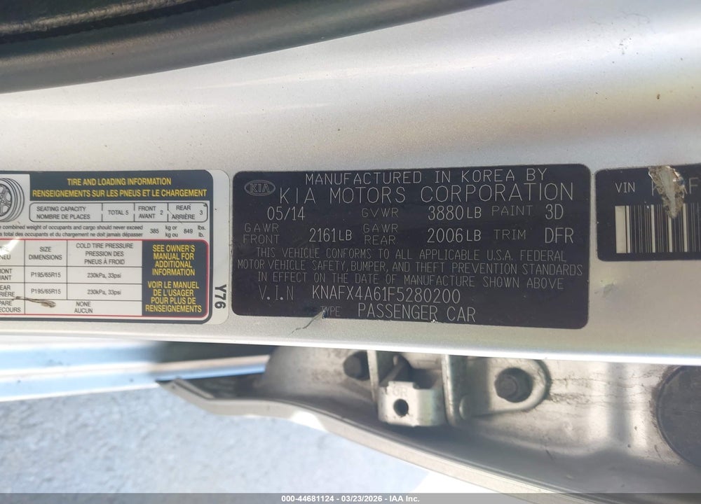2015 KIA FORTE LX VIN: KNAFX4A61F5280200