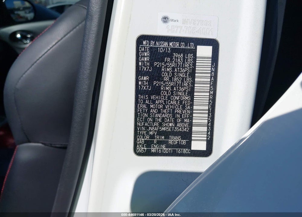 2014 NISSAN JUKE SL VIN: JN8AF5MR5ET354342