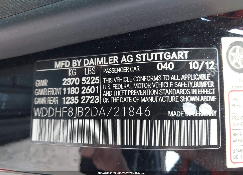 2013 MERCEDES-BENZ E 350 4MATIC VIN: WDDHF8JB2DA721846