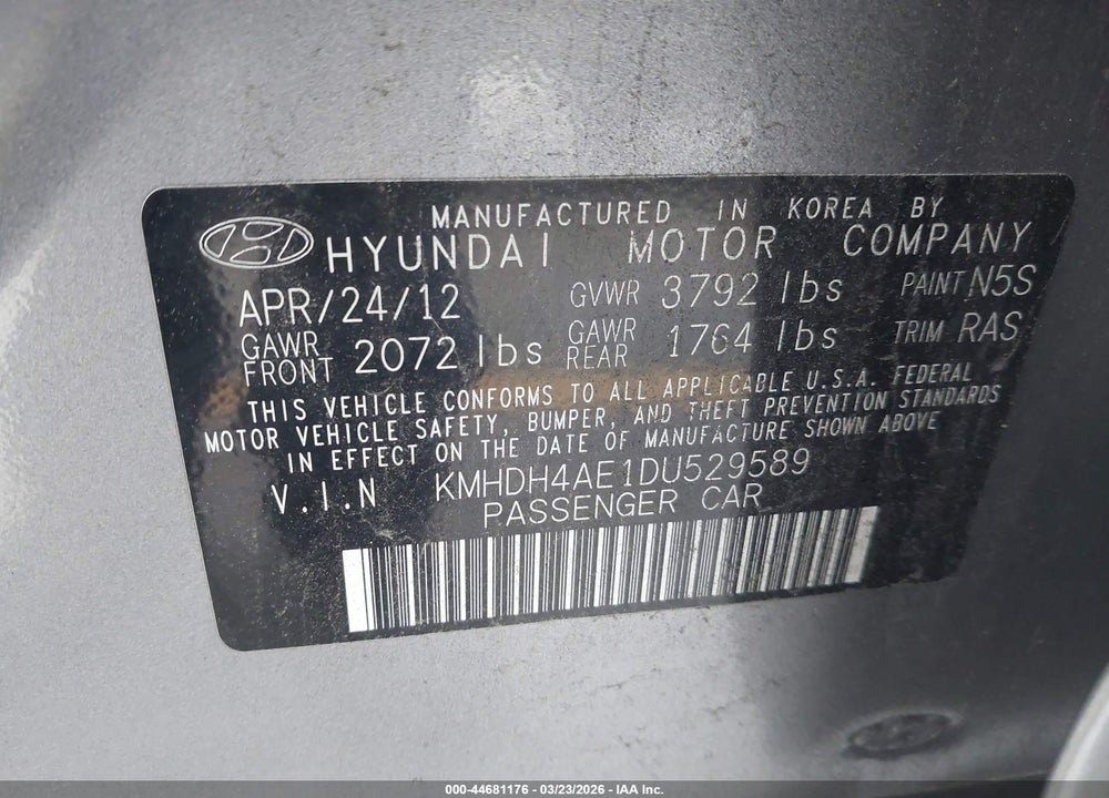 2013 HYUNDAI ELANTRA GLS/LIMITED VIN: KMHDH4AE1DU529589