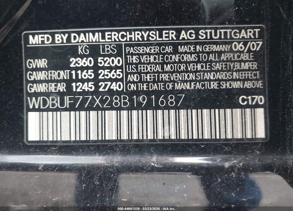 2008 MERCEDES-BENZ E 63 AMG VIN: WDBUF77X28B191687