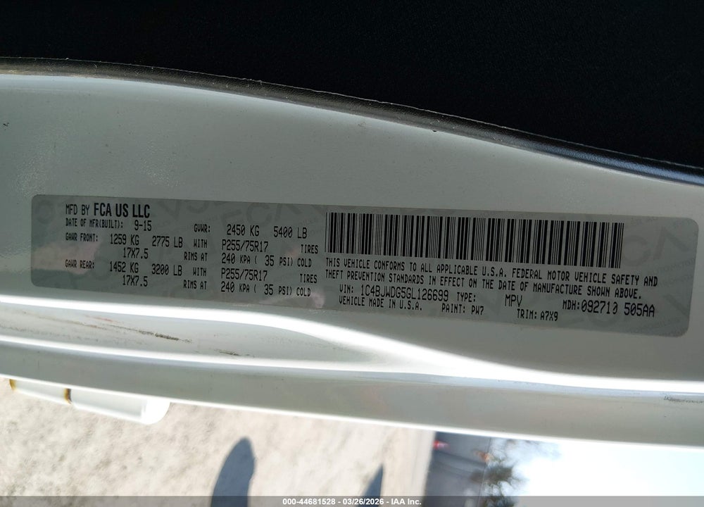 2016 JEEP WRANGLER UNLIMITED SPORT VIN: 1C4BJWDG5GL126699