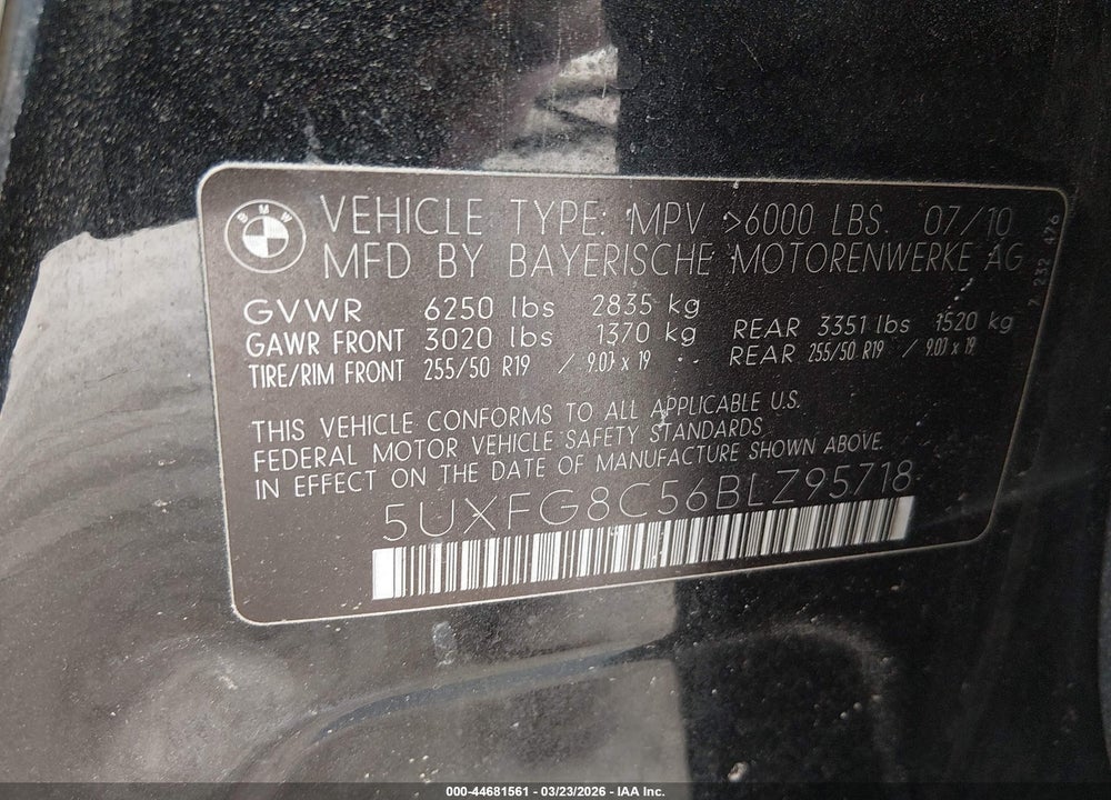 2011 BMW X6 VIN: 5UXFG8C56BLZ95718