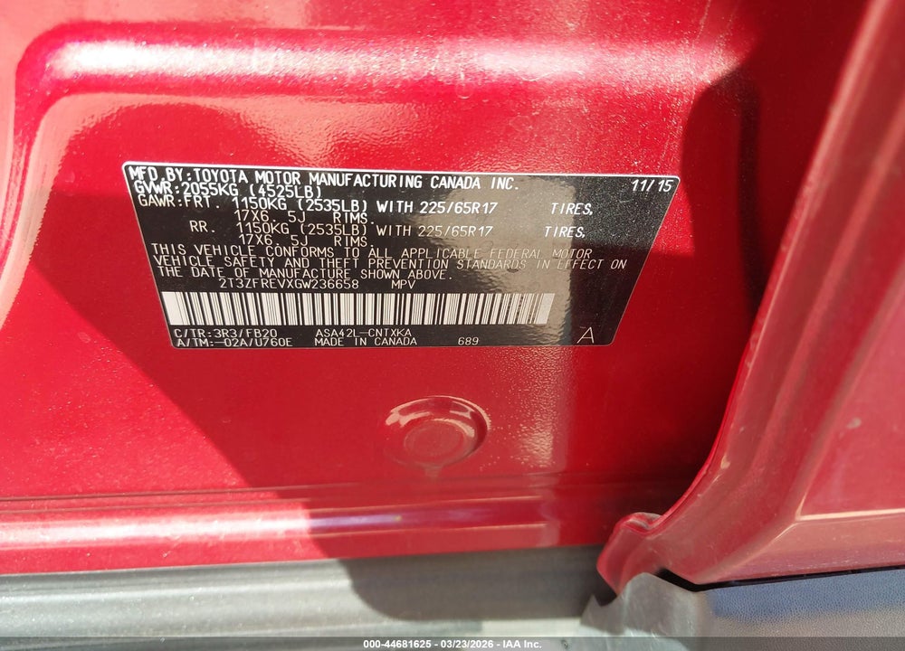 2016 TOYOTA RAV4 LE VIN: 2T3ZFREVXGW236658