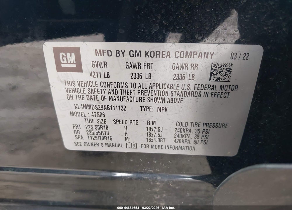 2022 BUICK ENCORE GX FWD SELECT VIN: KL4MMDS29NB111132