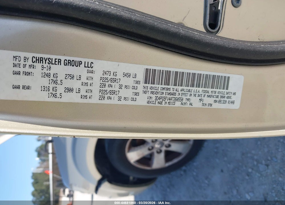 2010 DODGE JOURNEY SXT VIN: 3D4PG5FV4AT260550