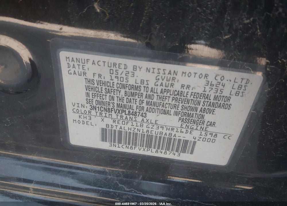 2023 NISSAN VERSA 1.6 SR XTRONIC CVT VIN: 3N1CN8FVXPL848743