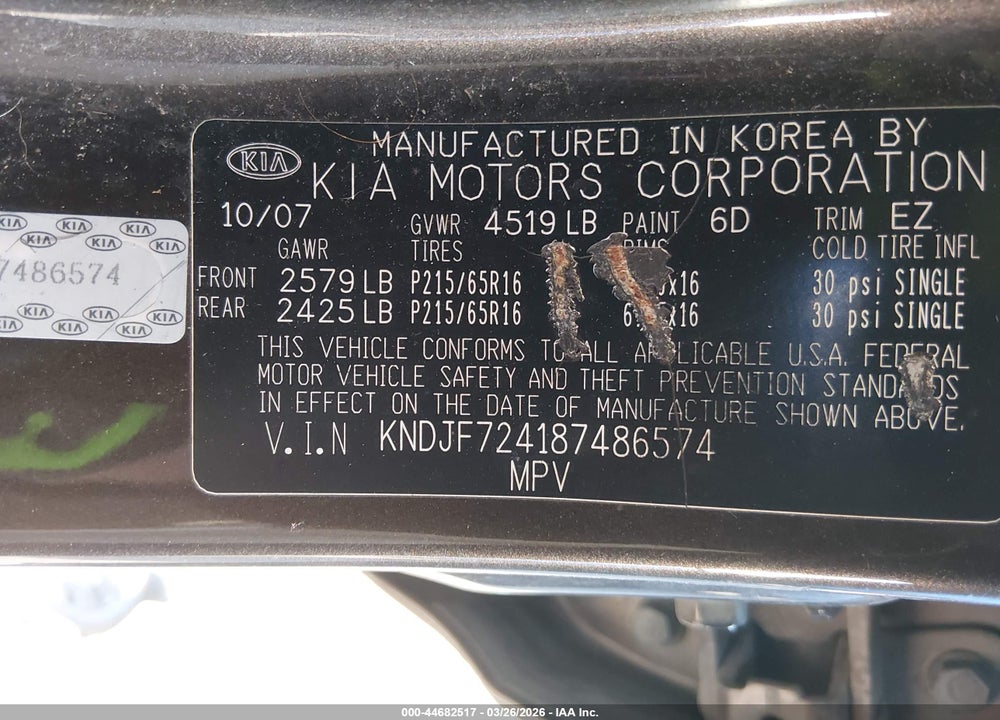 2008 KIA SPORTAGE LX VIN: KNDJF724187486574
