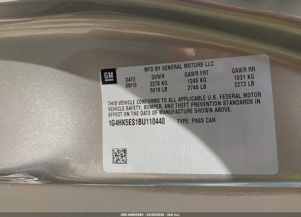 2011 BUICK LUCERNE SUPER VIN: 1G4HK5ES1BU110440