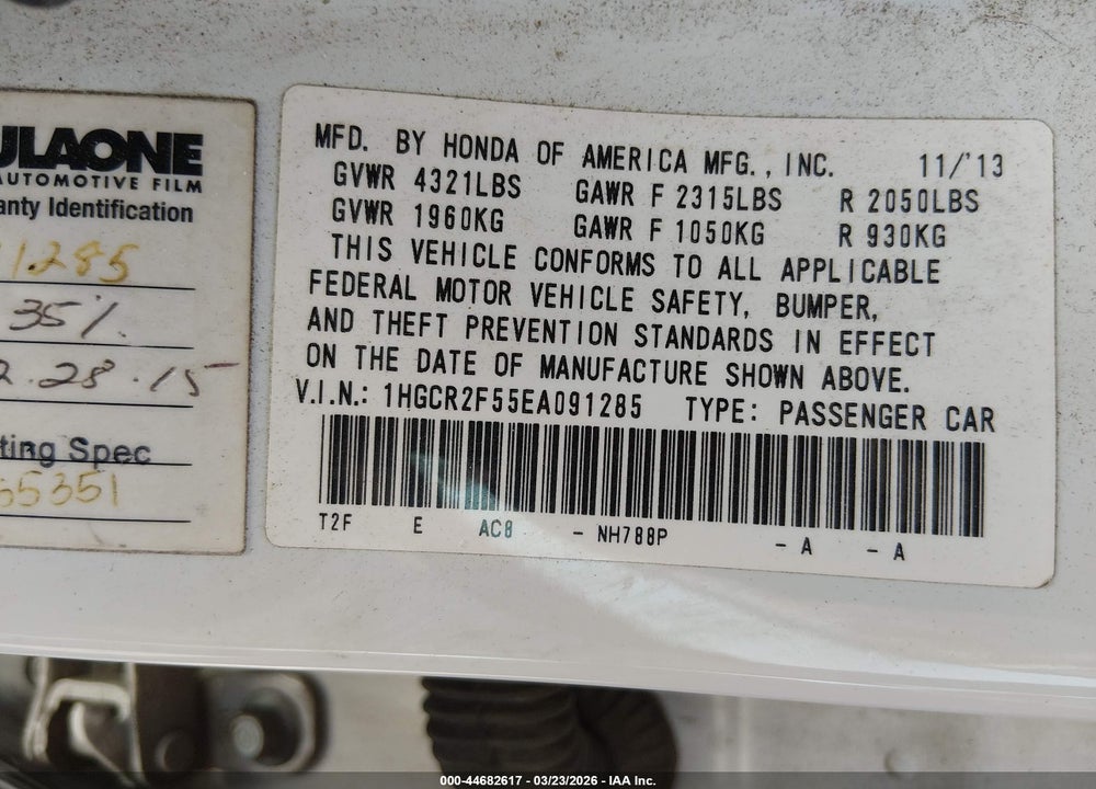 2014 HONDA ACCORD SPORT VIN: 1HGCR2F55EA091285
