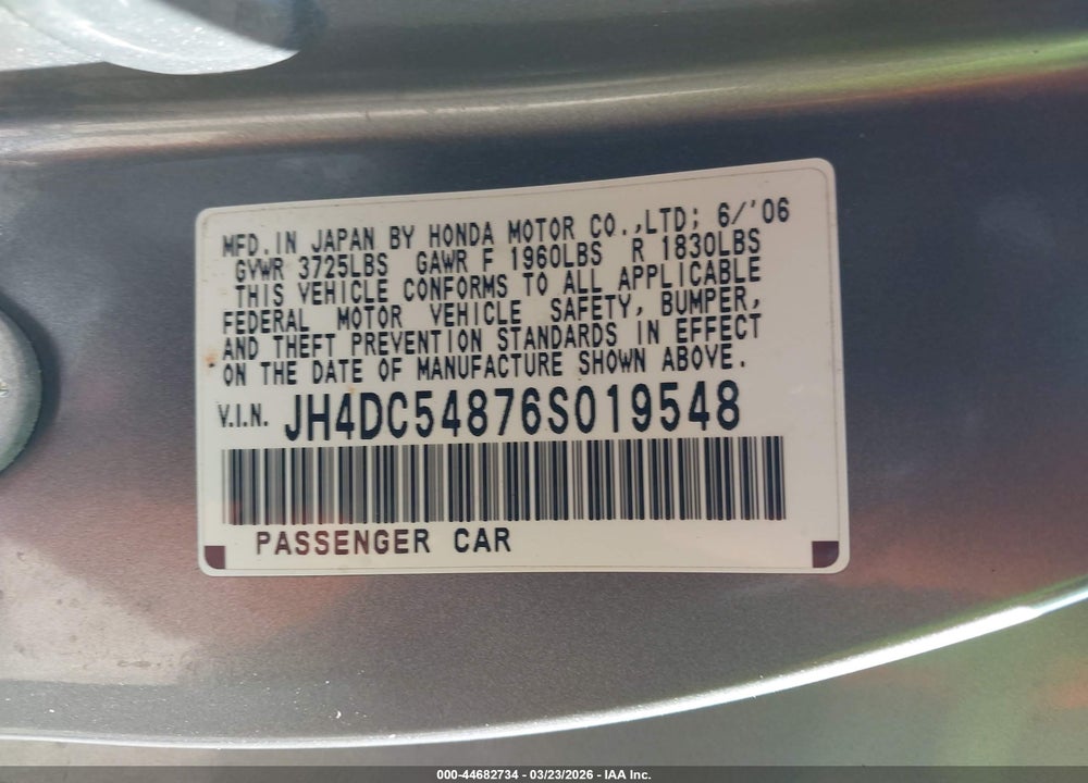 2006 ACURA RSX VIN: JH4DC54876S019548