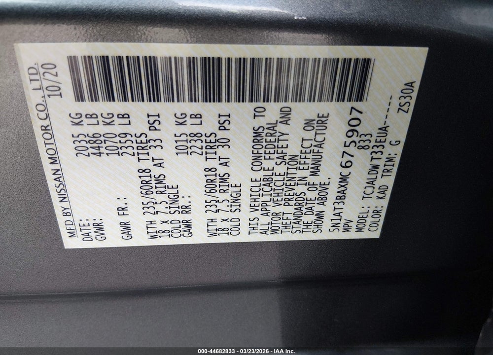 2021 NISSAN ROGUE SV FWD VIN: 5N1AT3BAXMC675907