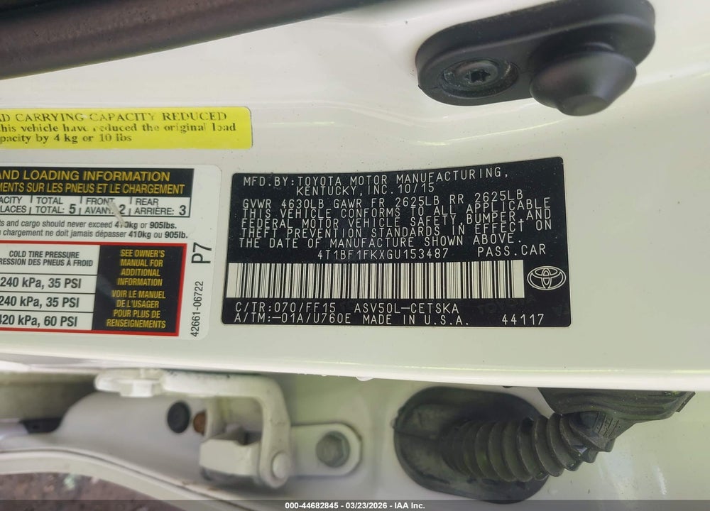 2016 TOYOTA CAMRY SE VIN: 4T1BF1FKXGU153487
