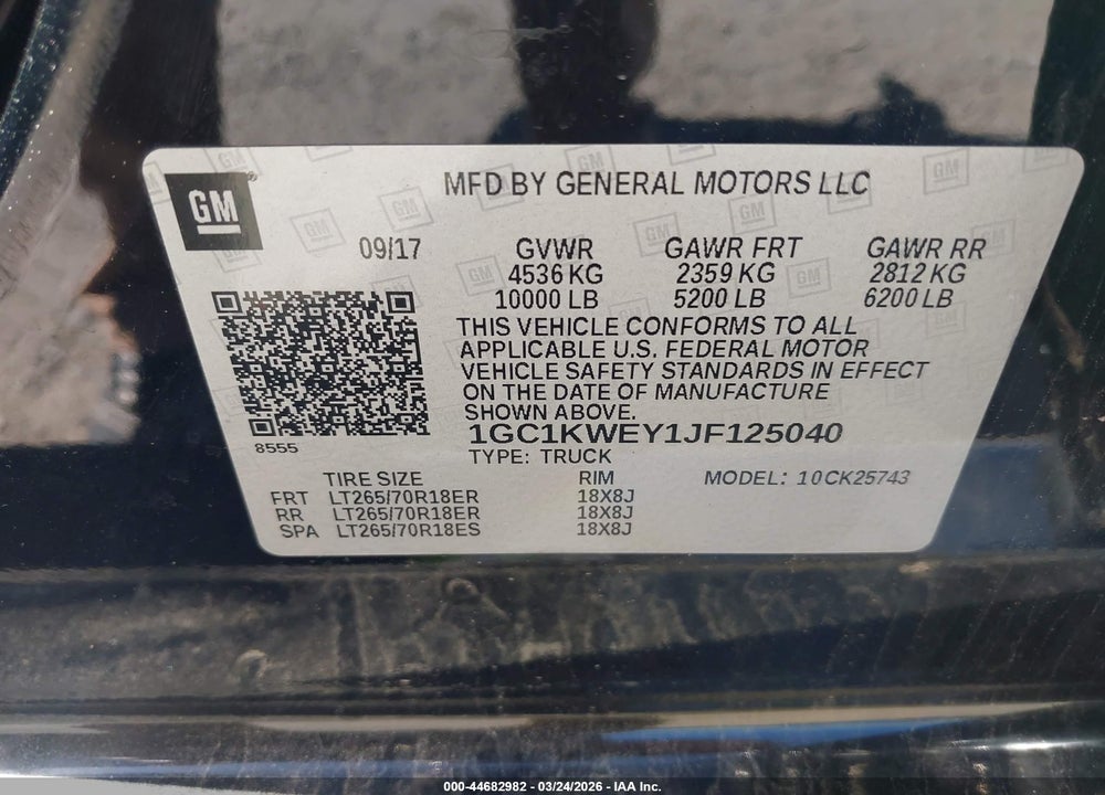 2018 CHEVROLET SILVERADO 2500HD LTZ VIN: 1GC1KWEY1JF125040