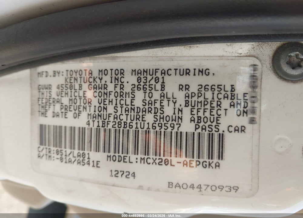 2001 TOYOTA AVALON XLS VIN: 4T1BF28B61U169597