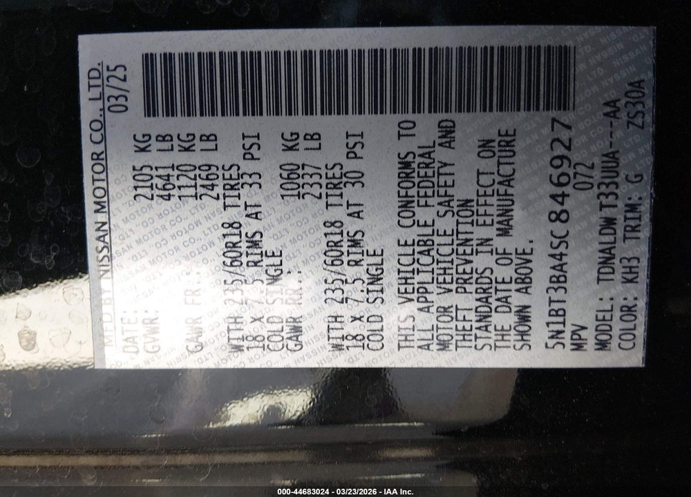 2025 NISSAN ROGUE SV FWD VIN: 5N1BT3BA4SC846927