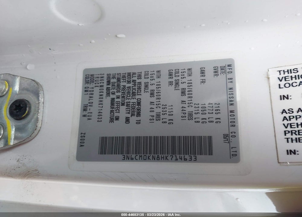 2017 NISSAN NV200 S VIN: 3N6CM0KN8HK714633