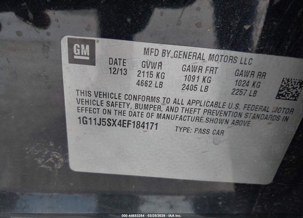 2014 CHEVROLET MALIBU 2LZ VIN: 1G11J5SX4EF184171