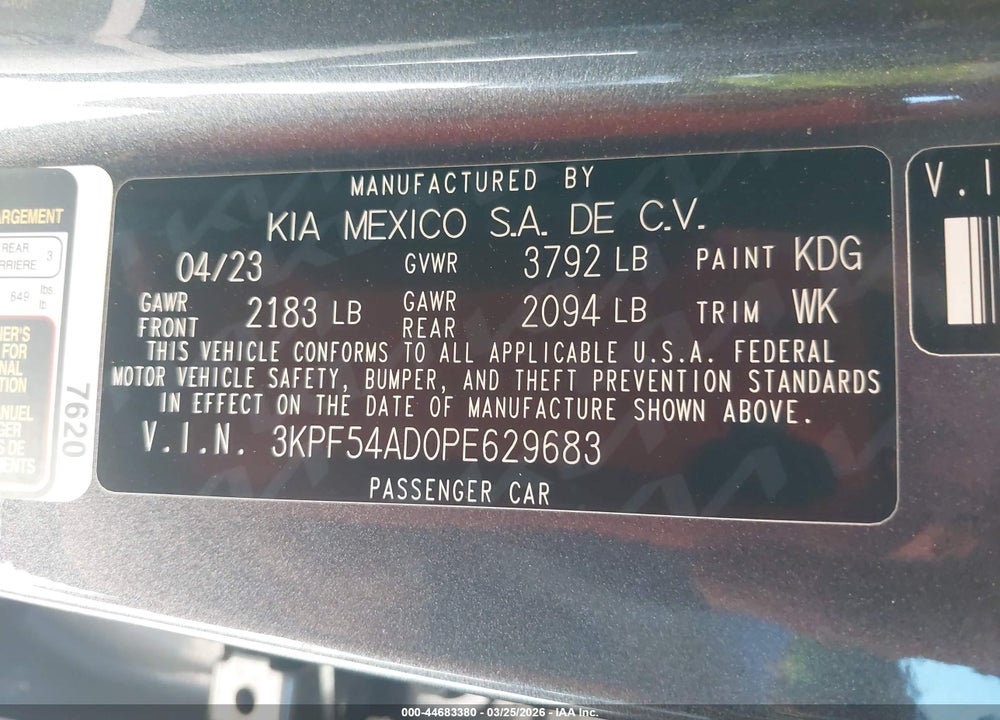 2023 KIA FORTE GT-LINE VIN: 3KPF54AD0PE629683