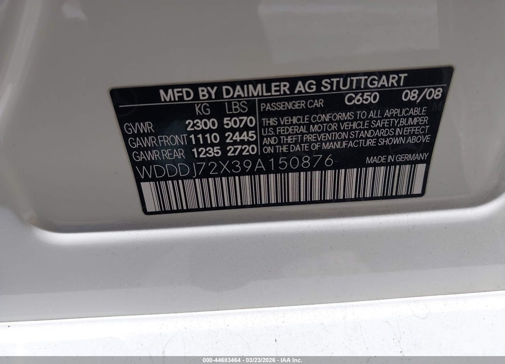 2009 MERCEDES-BENZ CLS 550 VIN: WDDDJ72X39A150876
