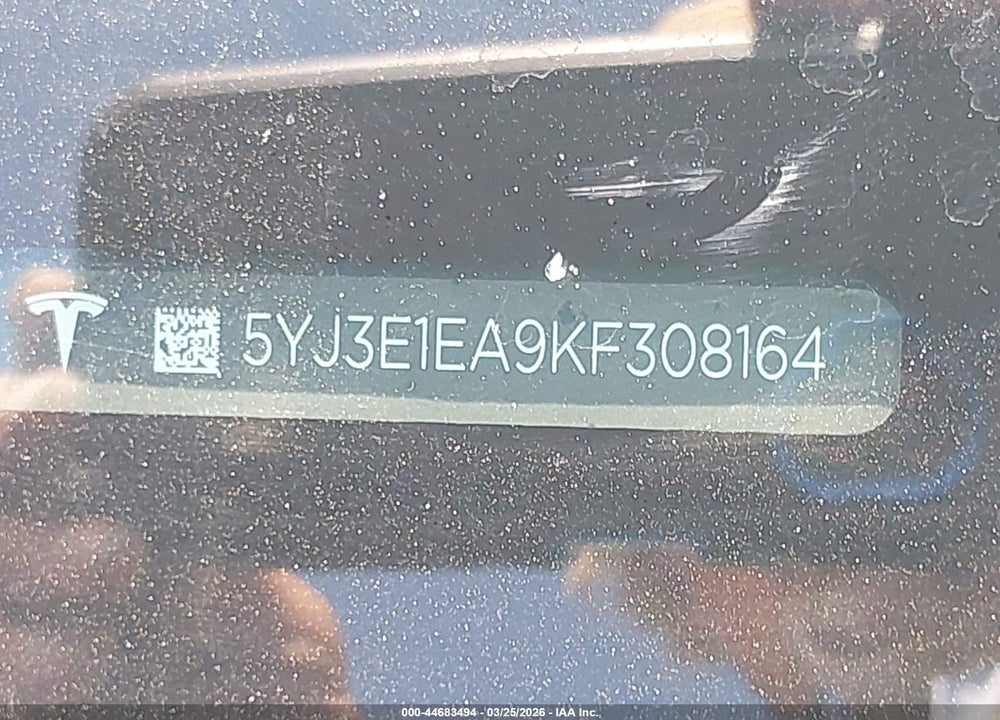 2019 TESLA MODEL 3 LONG RANGE/MID RANGE/STANDARD RANGE/STANDARD RANGE PLUS VIN: 5YJ3E1EA9KF308164