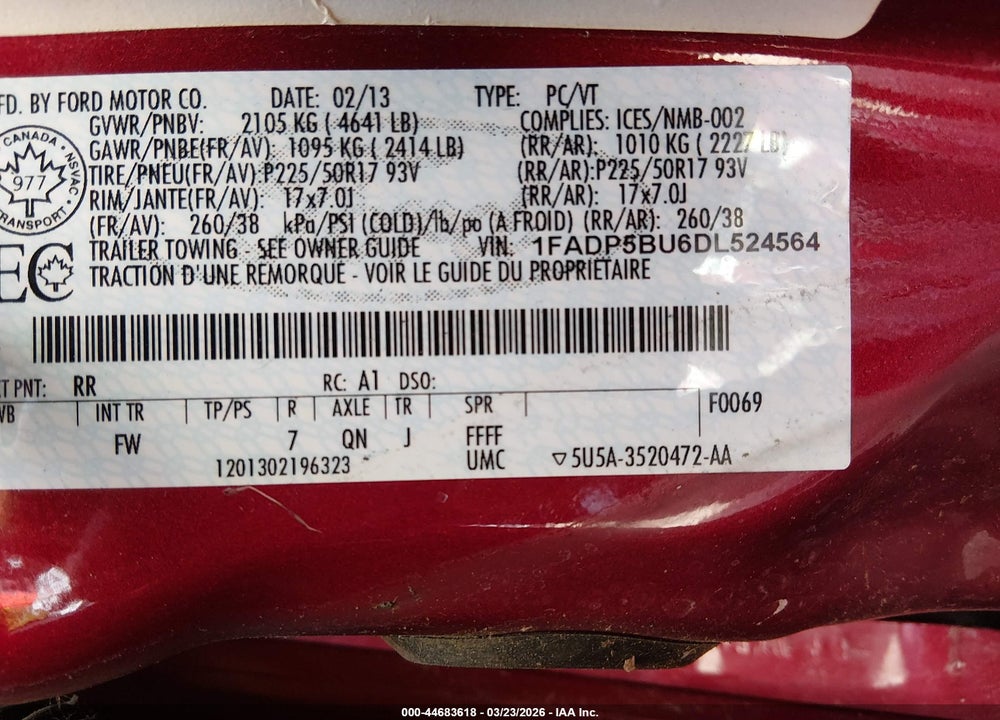 2013 FORD C-MAX HYBRID SEL VIN: 1FADP5BU6DL524564